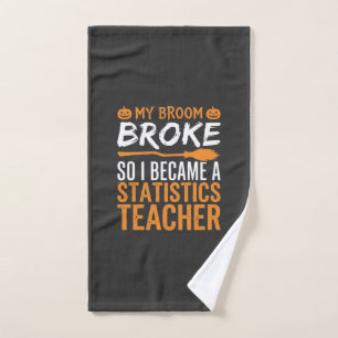 Funny Halloween Statistics Teacher Broom Design Hand Towel