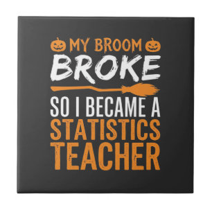 Funny Halloween Statistics Teacher Broom Design Tile