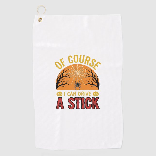 Funny Halloween Stick Shift Spider Web Shirt Desig Golf Towel (Front)