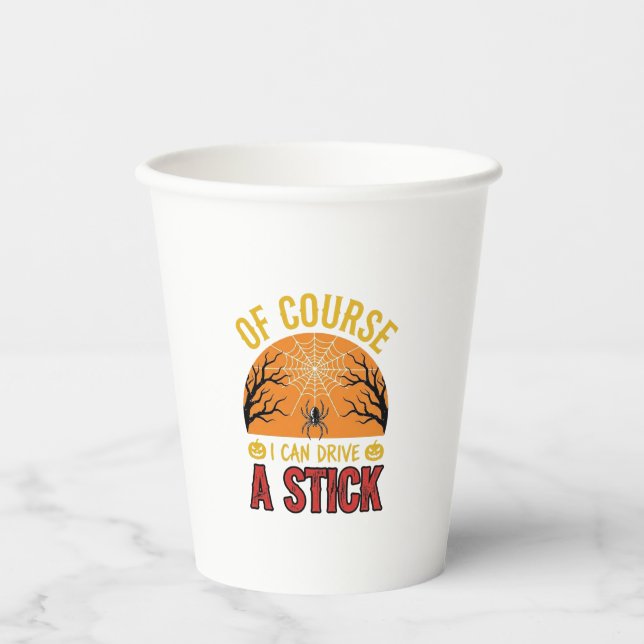 Funny Halloween Stick Shift Spider Web Shirt Desig Paper Cups (Front)