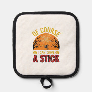 Funny Halloween Stick Shift Spider Web Shirt Desig Pot Holder
