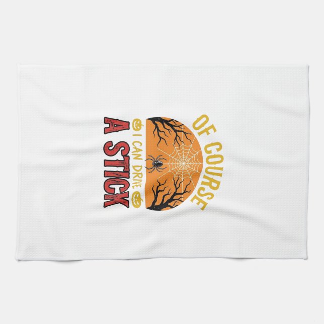 Funny Halloween Stick Shift Spider Web Shirt Desig Tea Towel (Horizontal)