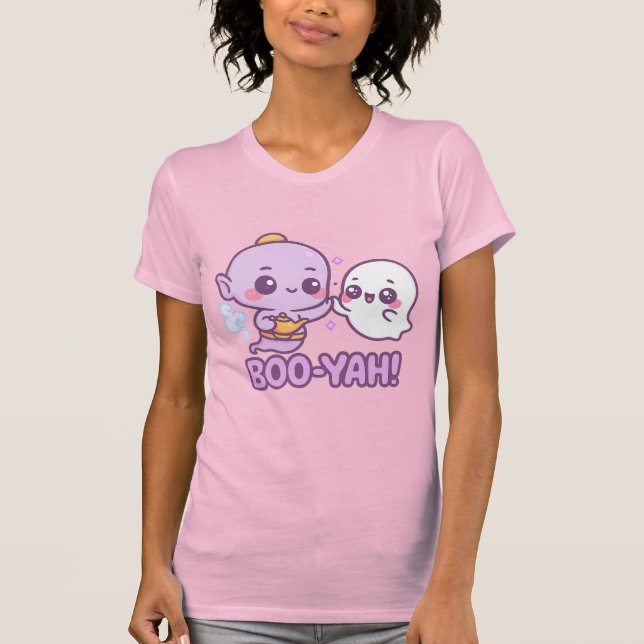 Funny Halloween Sticker – Kawaii Genie & Ghost T-Shirt (Front)