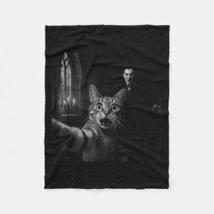 Funny Halloween Surprised Ed Cat Selfie Dracula Va Fleece Blanket