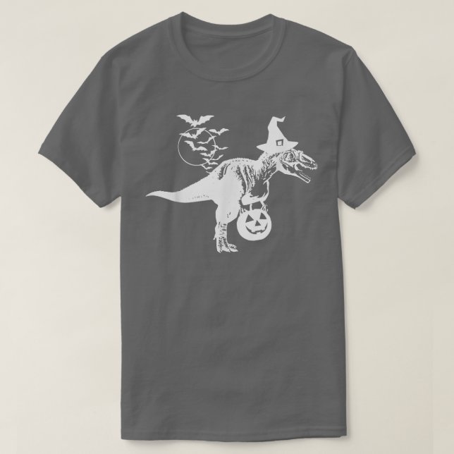 Funny Halloween T-Rex Dinosaur Witch Hat Trick or  T-Shirt (Design Front)