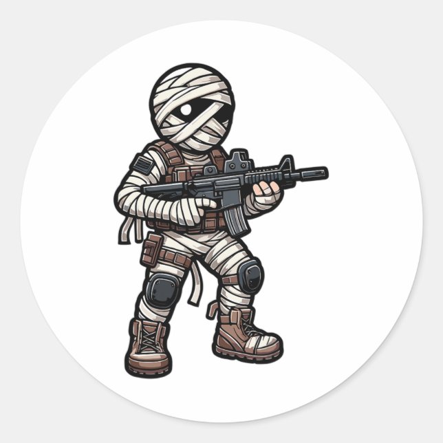 Funny Halloween Tactical Mummy Army Men Veteran Co Classic Round Sticker (Front)