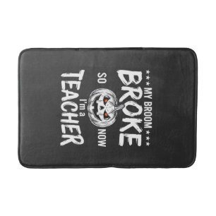 Funny Halloween Teacher Broom Broke Design Bath Mat