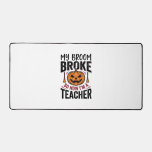 Funny Halloween Teacher Broom Broke Vector Design_ Desk Mat