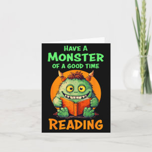 Funny Halloween Teacher Librarian Monster Reading Card