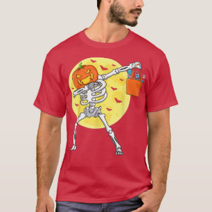 Funny Halloween Tees For Boys Kids Dabbing Skeleto