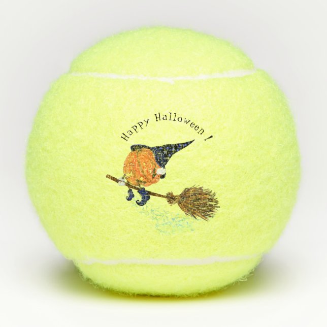 Funny Halloween Tennis Balls Witch Pumpkin (Front)