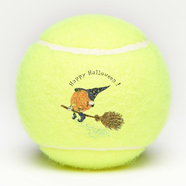 Funny Halloween Tennis Balls Witch Pumpkin Flying (Back)
