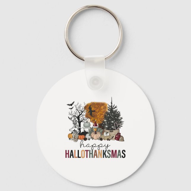 Funny Halloween Thanksgiving Christmas Happy Hallo Key Ring (Front)
