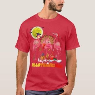 Funny Halloween Thanksgiving Flamingo Happy Hallot T-Shirt