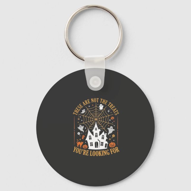 Funny Halloween Treats Ghost Haunted House Design_ Key Ring (Front)
