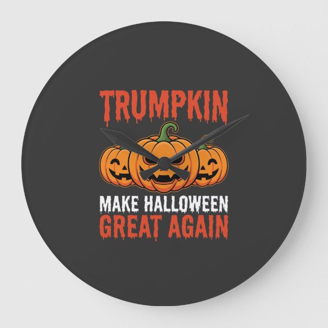 Funny Halloween Trumpkin Pumpkin Parody Large Clock (Front)
