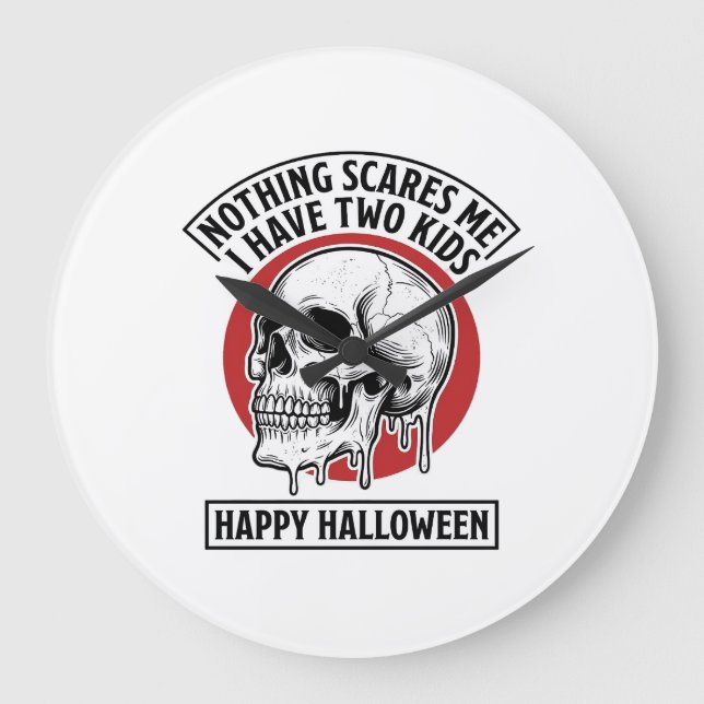 Funny Halloween Two Kids Skull Shirt Design_1 Large Clock (Front)