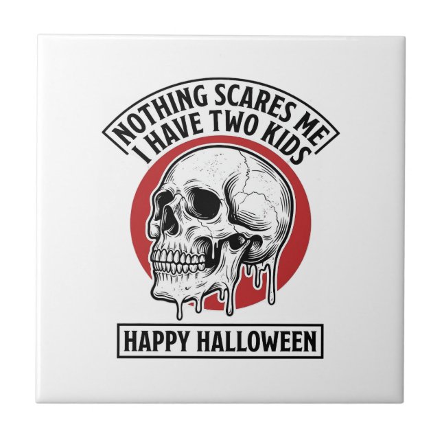 Funny Halloween Two Kids Skull Shirt Design_1 Tile (Front)