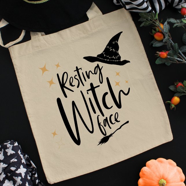 Funny Halloween Typography Witch, Broom & Hat Tote Bag (Creator Uploaded)