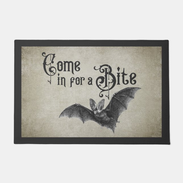 Funny Halloween Vampire Bat Come in for a Bite Doormat (Front)