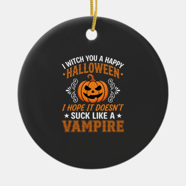 Funny Halloween Vampire Pumpkin Ceramic Tree Decoration (Front)