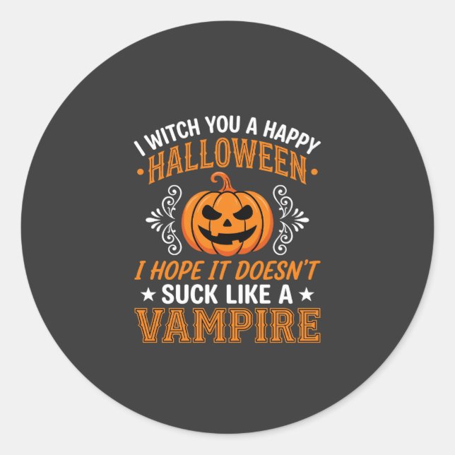 Funny Halloween Vampire Pumpkin Classic Round Sticker (Front)