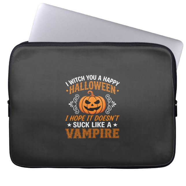 Funny Halloween Vampire Pumpkin Laptop Sleeve (Front)