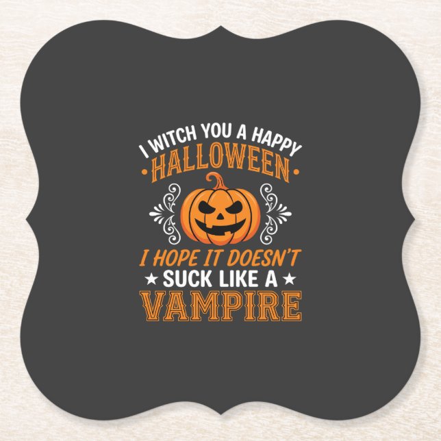 Funny Halloween Vampire Pumpkin Paper Coaster (Front)