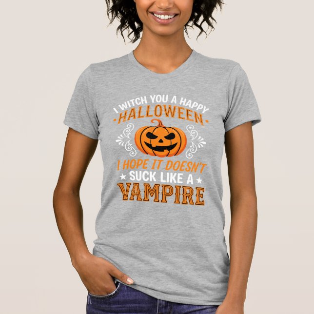 Funny Halloween Vampire Pumpkin T-Shirt (Front)