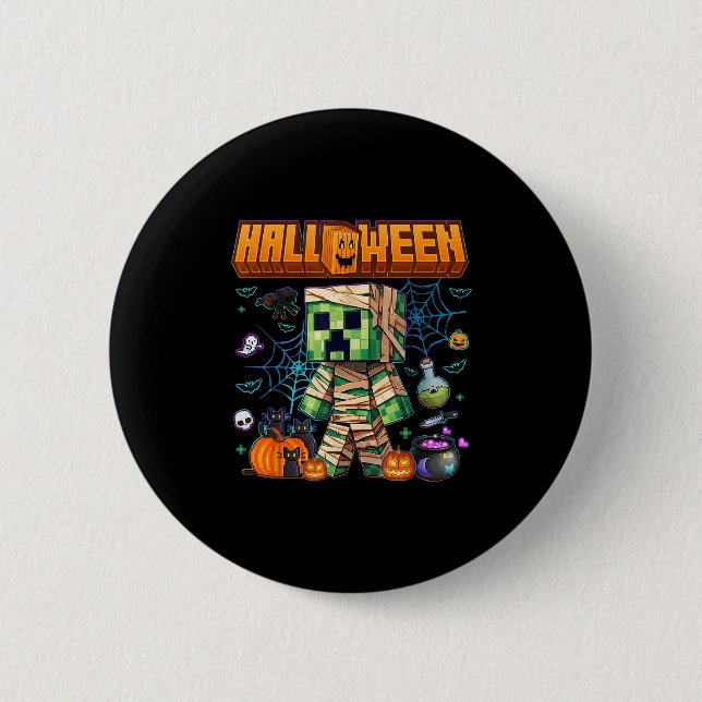 Funny Halloween Video Game Pumpkin Gaming Men Boys 6 Cm Round Badge (Front)