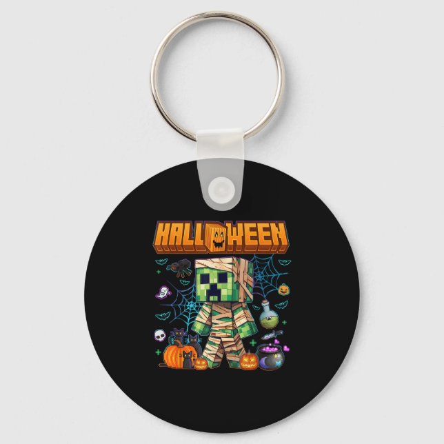 Funny Halloween Video Game Pumpkin Gaming Men Boys Key Ring (Front)
