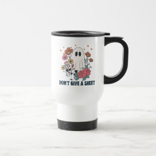 Funny Halloween Vintage Ghost & Flowers Travel Mug