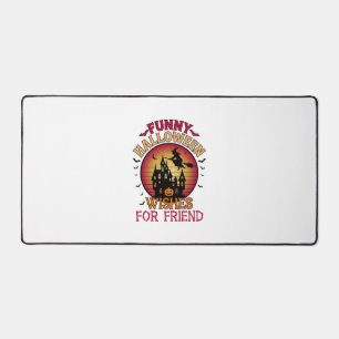 Funny Halloween Wishes Friend Witch Haunted House Desk Mat