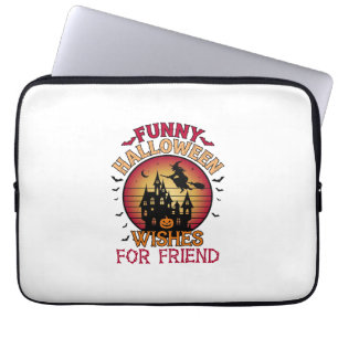 Funny Halloween Wishes Friend Witch Haunted House  Laptop Sleeve
