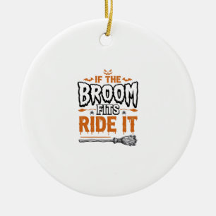 Funny Halloween Witch Broom Vintage Shirt Design_1 Ceramic Tree Decoration