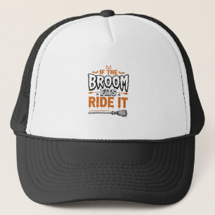 Funny Halloween Witch Broom Vintage Shirt Design_1 Trucker Hat