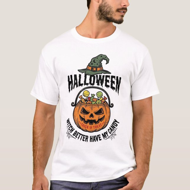 Funny Halloween Witch Candy Pumpkin Shirt Design_1 (Front)