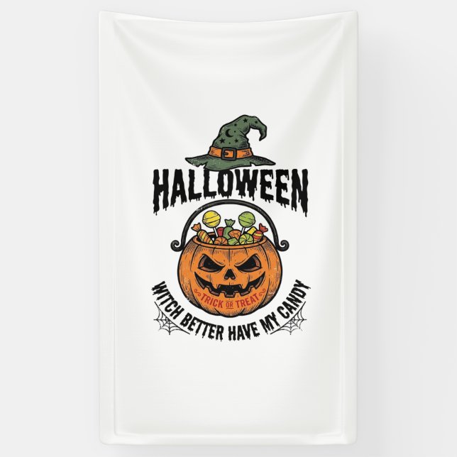 Funny Halloween Witch Candy Pumpkin Shirt Design_1 Banner (Vertical)