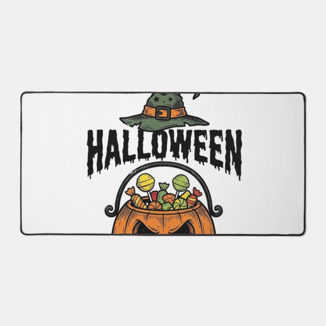 Funny Halloween Witch Candy Pumpkin Shirt Design_1 Desk Mat (Front)