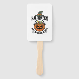 Funny Halloween Witch Candy Pumpkin Shirt Design_1 Hand Fan