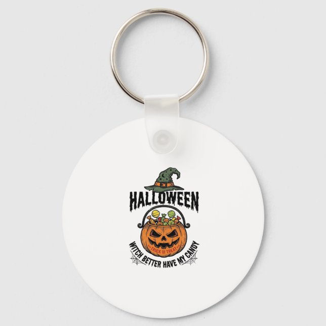 Funny Halloween Witch Candy Pumpkin Shirt Design_1 Key Ring (Front)