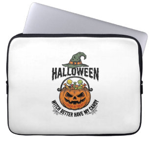 Funny Halloween Witch Candy Pumpkin Shirt Design_1 Laptop Sleeve