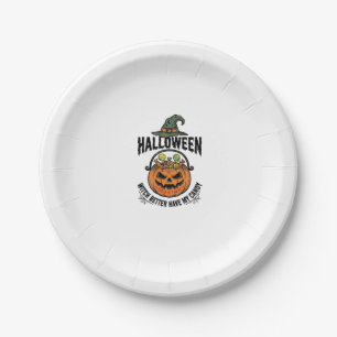 Funny Halloween Witch Candy Pumpkin Shirt Design_1 Paper Plate