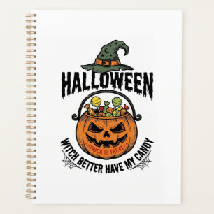 Funny Halloween Witch Candy Pumpkin Shirt Design_1 Planner