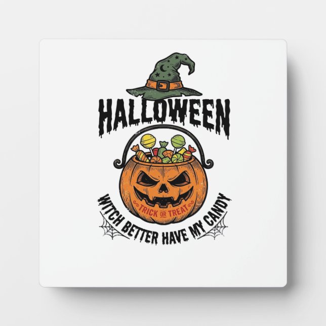Funny Halloween Witch Candy Pumpkin Shirt Design_1 Plaque (Front)