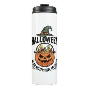 Funny Halloween Witch Candy Pumpkin Shirt Design_1 Thermal Tumbler