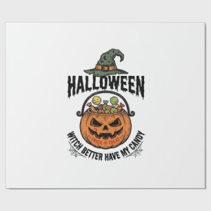 Funny Halloween Witch Candy Pumpkin Shirt Design_1 Wrapping Paper