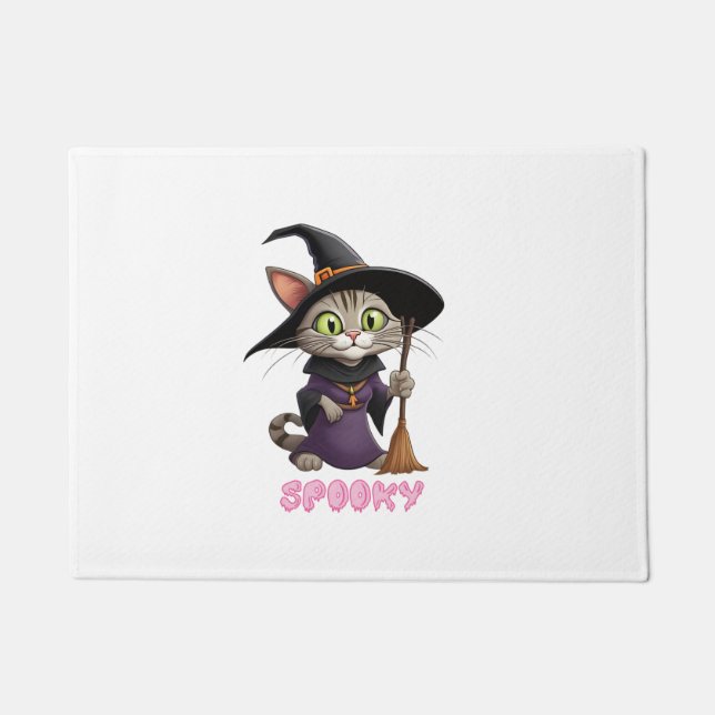 Funny Halloween Witch Cat Cute Kitten Lover Costum Doormat (Front)