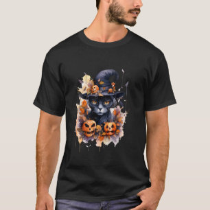 Funny Halloween Witch Cat Pumpkin Cat Black Cat Ha T-Shirt