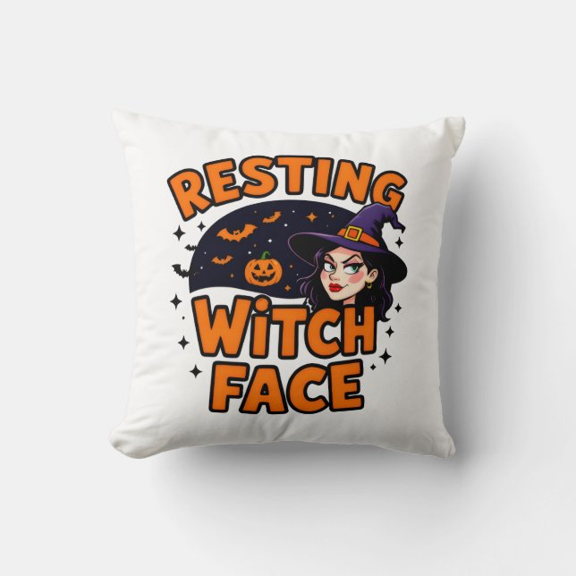 Funny Halloween Witch Design – "Resting Witch Face Cushion (Front)